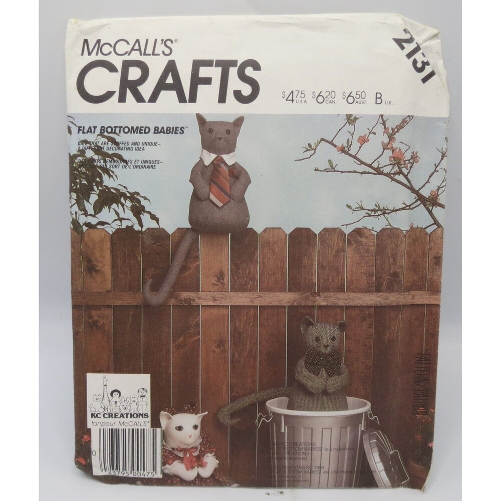 McCall's Crafts 2131 Flat Bottom Babies Cat Doll Stuffed Animal 14" Tall 1980s